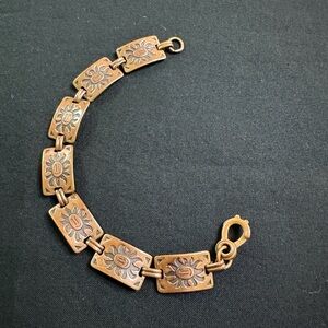 Vintage Copper Sun Link Panel Bracelet 7”